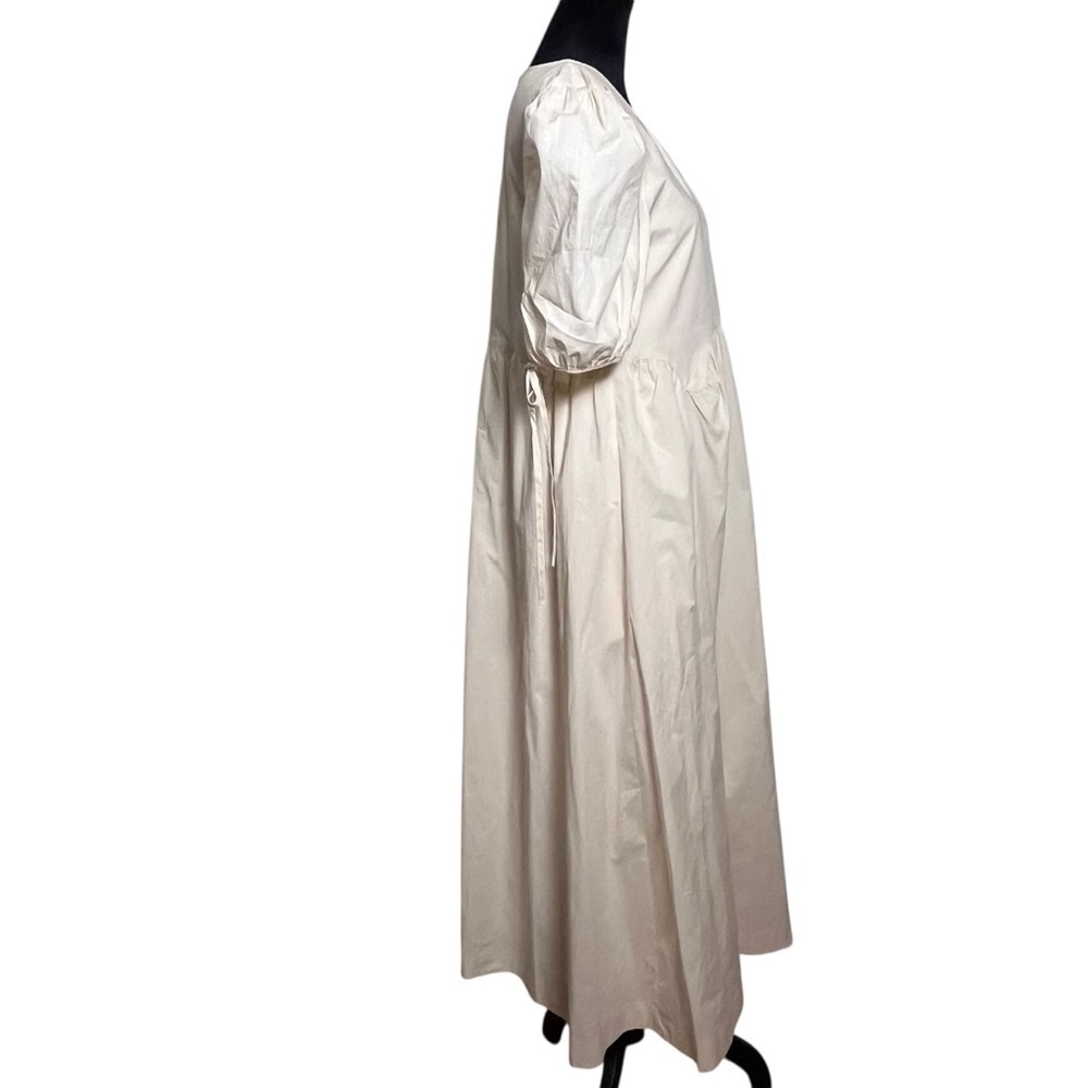 NWOT En Saison Poplin Cream Cotton Puff Sleeve Midi Dress Natural – Size Small - Picture 8 of 11
